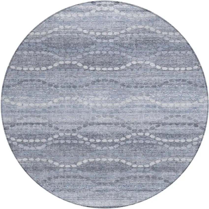 8' Blue And Ivory Round Ogee Washable Indoor Outdoor Area Rug Photo 1