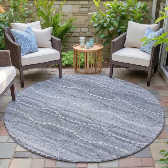 8' Blue And Ivory Round Ogee Washable Indoor Outdoor Area Rug Photo 6