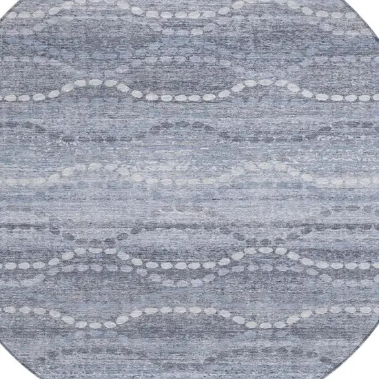 8' Blue And Ivory Round Ogee Washable Indoor Outdoor Area Rug Photo 4