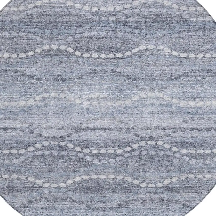8' Blue And Ivory Round Ogee Washable Indoor Outdoor Area Rug Photo 4