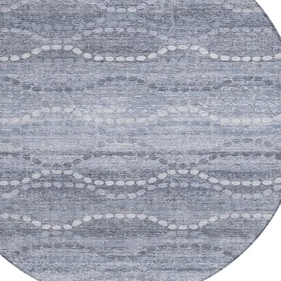 8' Blue And Ivory Round Ogee Washable Indoor Outdoor Area Rug Photo 8