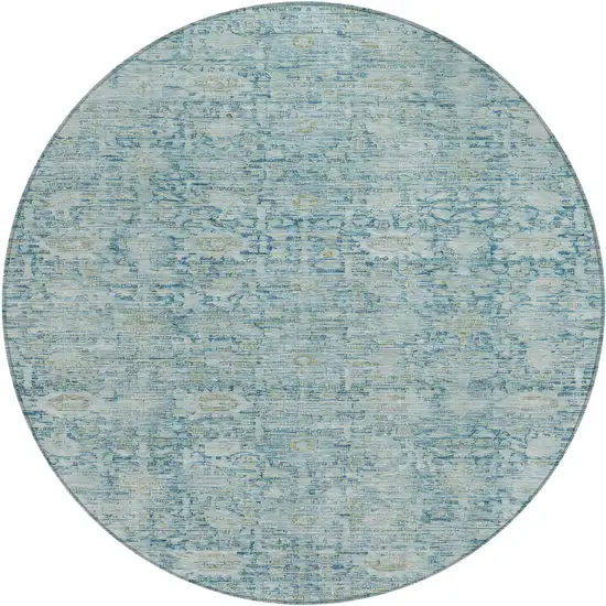 8' Blue And Ivory Round Oriental Washable Indoor Outdoor Area Rug Photo 1
