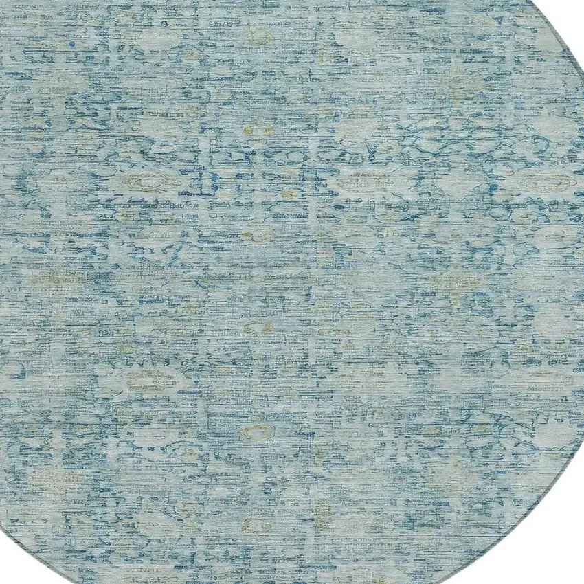 8' Blue And Ivory Round Oriental Washable Indoor Outdoor Area Rug Photo 4