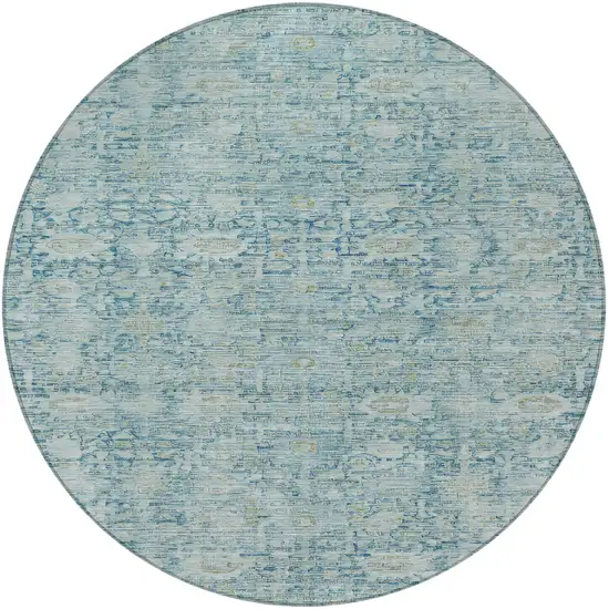 8' Blue And Ivory Round Oriental Washable Indoor Outdoor Area Rug Photo 3
