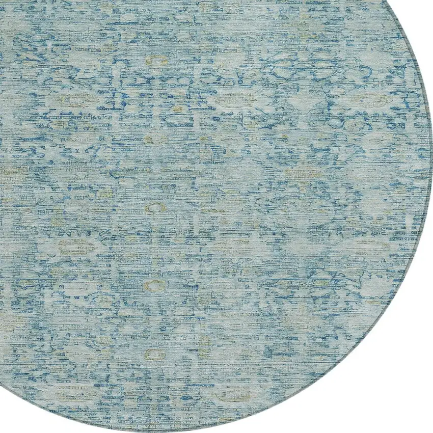 8' Blue And Ivory Round Oriental Washable Indoor Outdoor Area Rug Photo 8