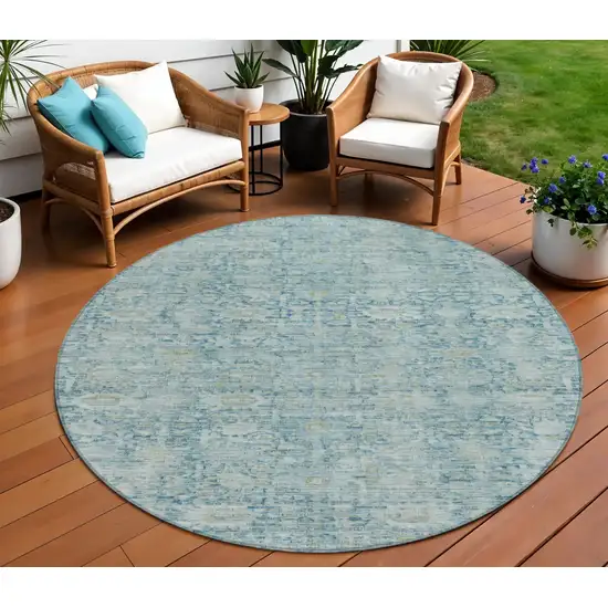 8' Blue And Ivory Round Oriental Washable Indoor Outdoor Area Rug Photo 2