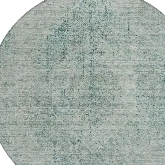 8' Blue And Ivory Round Oriental Washable Indoor Outdoor Area Rug Photo 3