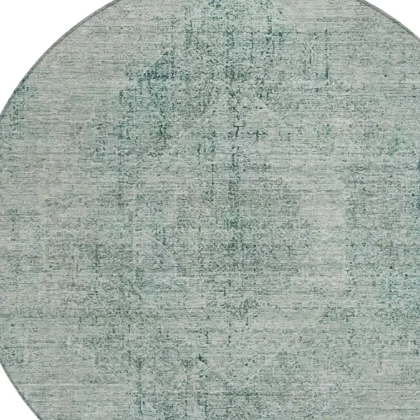 8' Blue And Ivory Round Oriental Washable Indoor Outdoor Area Rug Photo 3