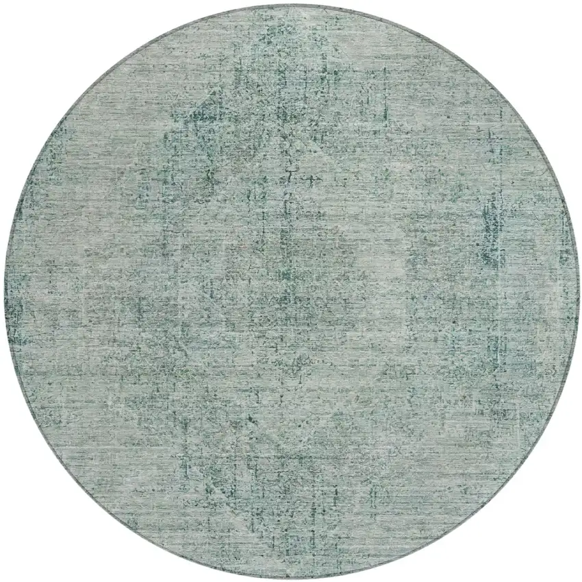 8' Blue And Ivory Round Oriental Washable Indoor Outdoor Area Rug Photo 2