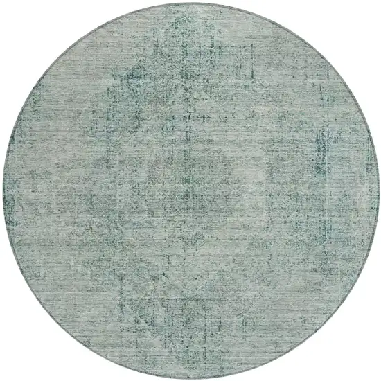 8' Blue And Ivory Round Oriental Washable Indoor Outdoor Area Rug Photo 2