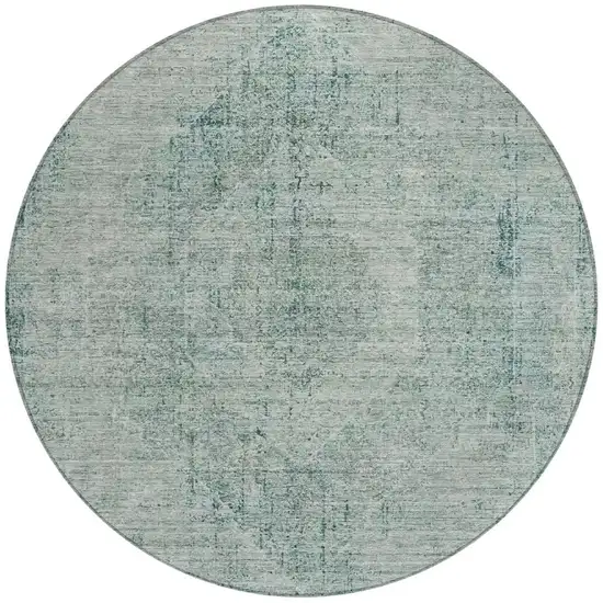 8' Blue And Ivory Round Oriental Washable Indoor Outdoor Area Rug Photo 4