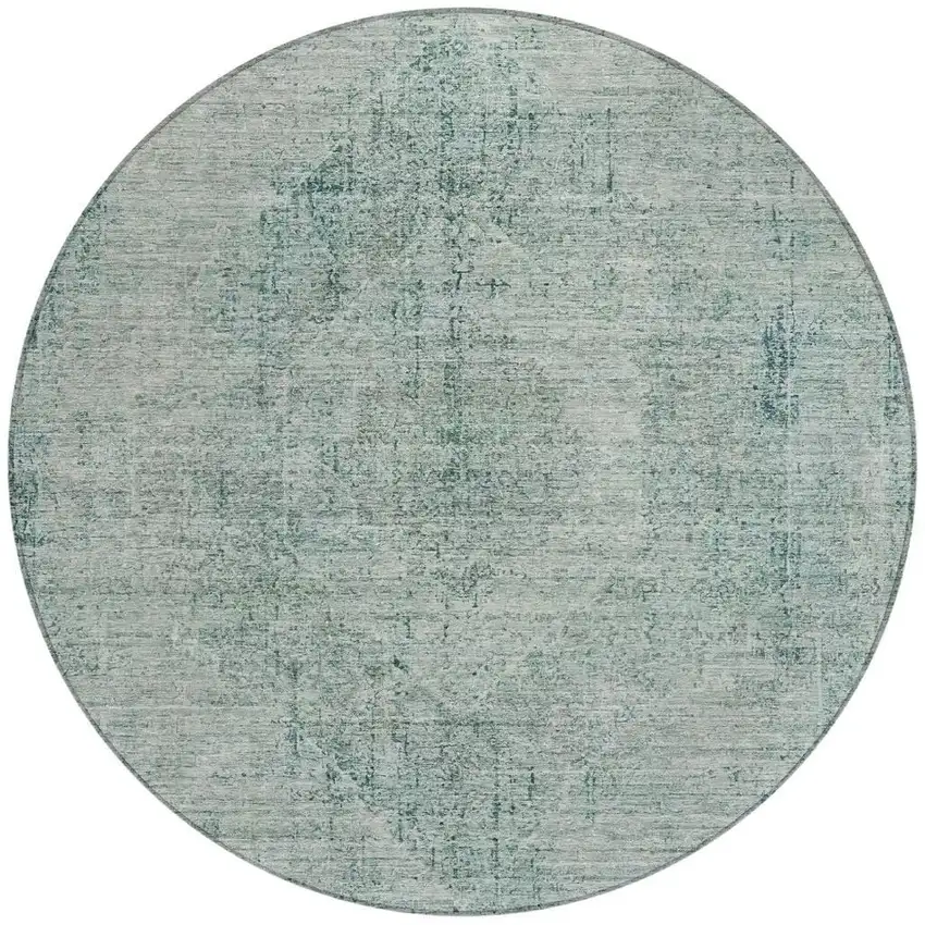 8' Blue And Ivory Round Oriental Washable Indoor Outdoor Area Rug Photo 4