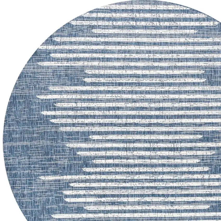6' Blue And Ivory Round Striped Indoor Outdoor Area Rug Photo 2