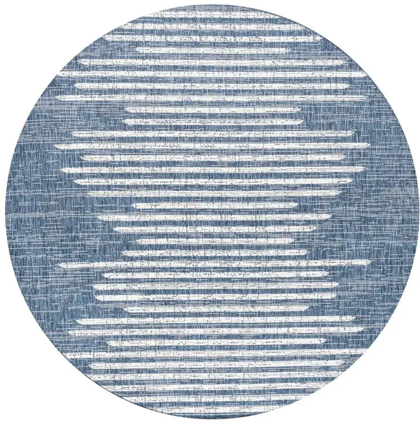 6' Blue And Ivory Round Striped Indoor Outdoor Area Rug Photo 3