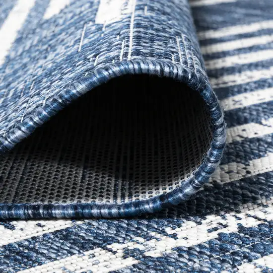 8' Blue And Ivory Round Striped Indoor Outdoor Area Rug Photo 8