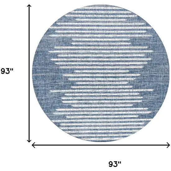 8' Blue And Ivory Round Striped Indoor Outdoor Area Rug Photo 9