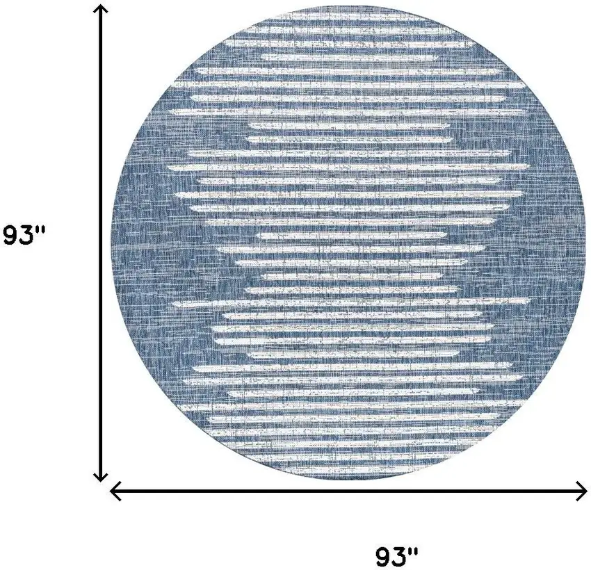 8' Blue And Ivory Round Striped Indoor Outdoor Area Rug Photo 9