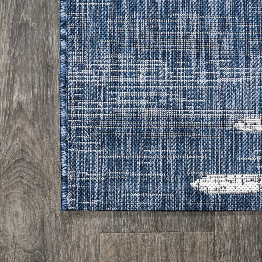 8' Blue And Ivory Round Striped Indoor Outdoor Area Rug Photo 8