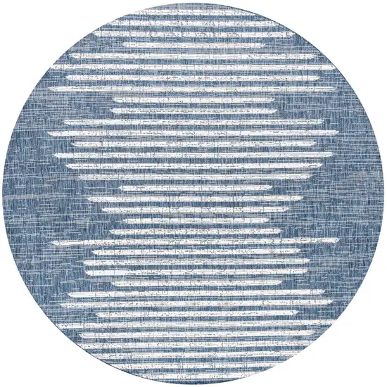 8' Blue And Ivory Round Striped Indoor Outdoor Area Rug Photo 1