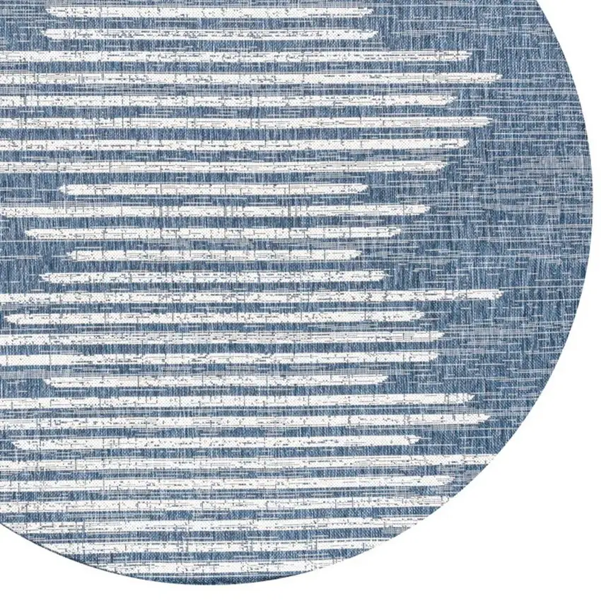 8' Blue And Ivory Round Striped Indoor Outdoor Area Rug Photo 2