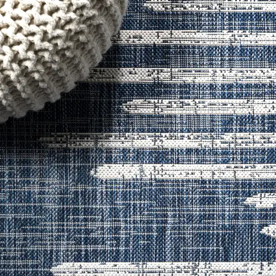 8' Blue And Ivory Round Striped Indoor Outdoor Area Rug Photo 7