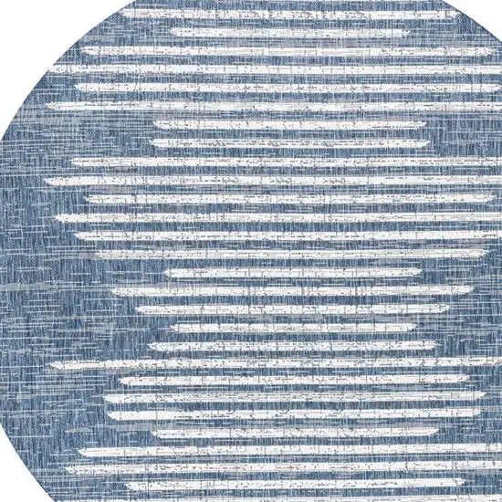 9' Blue And Ivory Round Striped Indoor Outdoor Area Rug Photo 2
