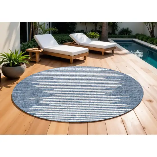 9' Blue And Ivory Round Striped Indoor Outdoor Area Rug Photo 1