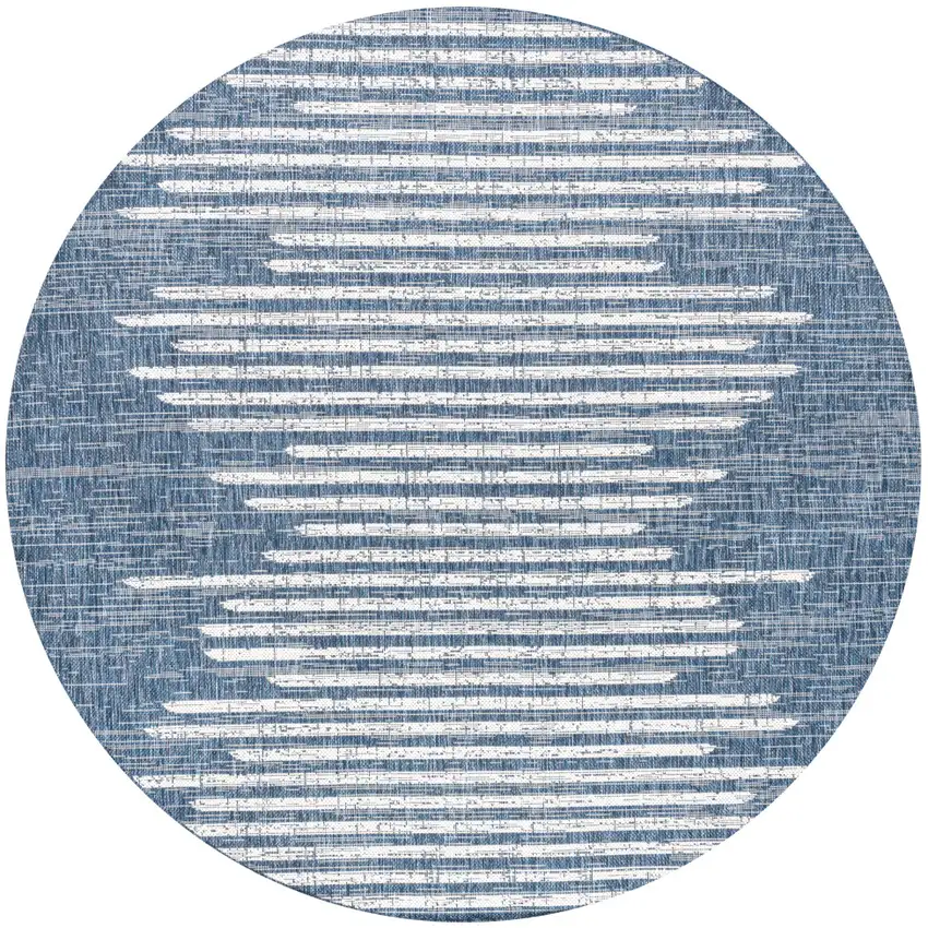 9' Blue And Ivory Round Striped Indoor Outdoor Area Rug Photo 1