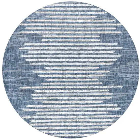 9' Blue And Ivory Round Striped Indoor Outdoor Area Rug Photo 3