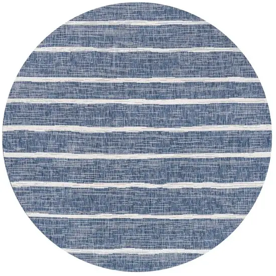 5' Blue And Ivory Round Striped Indoor Outdoor Area Rug Photo 3