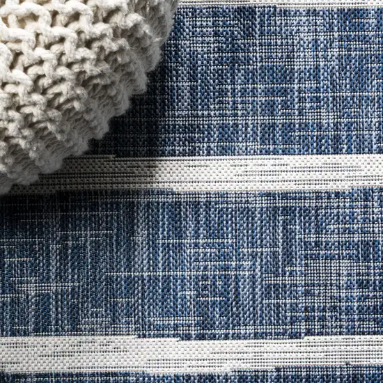 5' Blue And Ivory Round Striped Indoor Outdoor Area Rug Photo 7