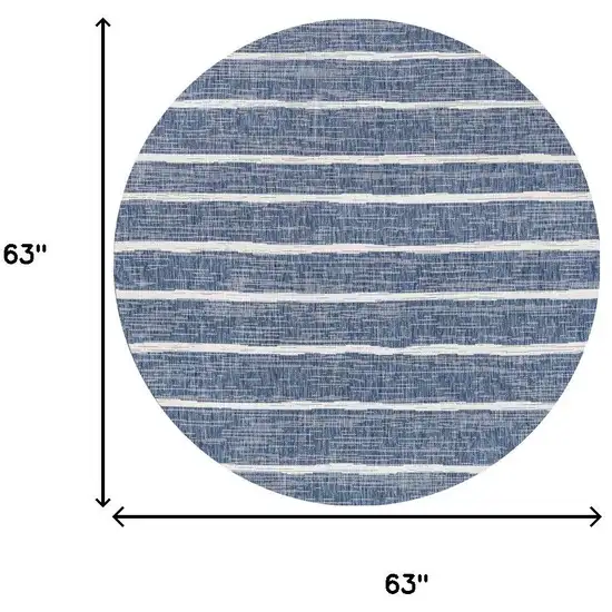 5' Blue And Ivory Round Striped Indoor Outdoor Area Rug Photo 9