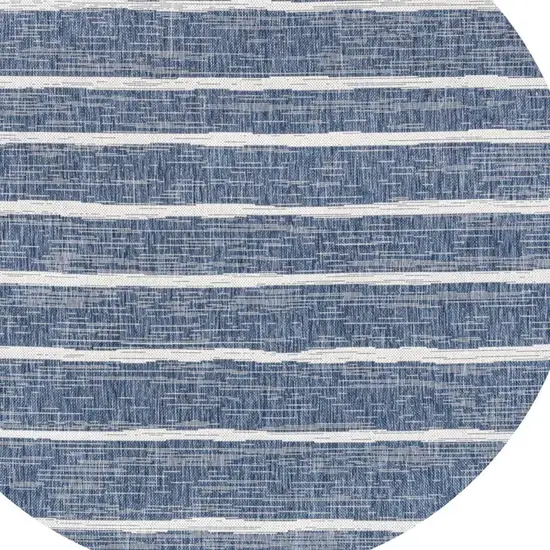 5' Blue And Ivory Round Striped Indoor Outdoor Area Rug Photo 2