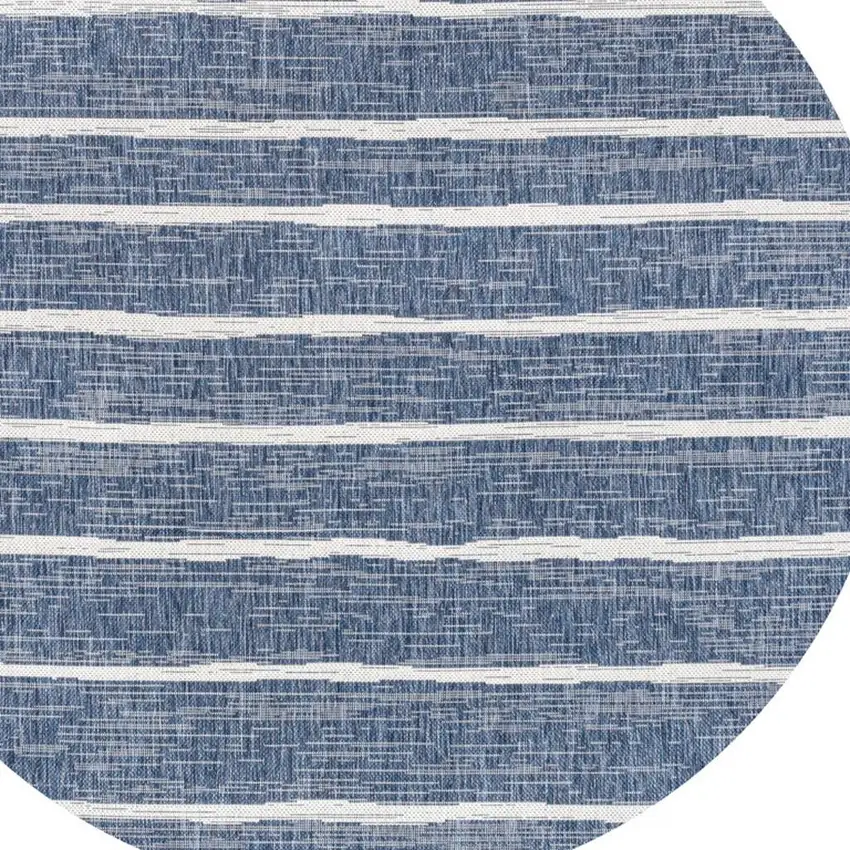 5' Blue And Ivory Round Striped Indoor Outdoor Area Rug Photo 2