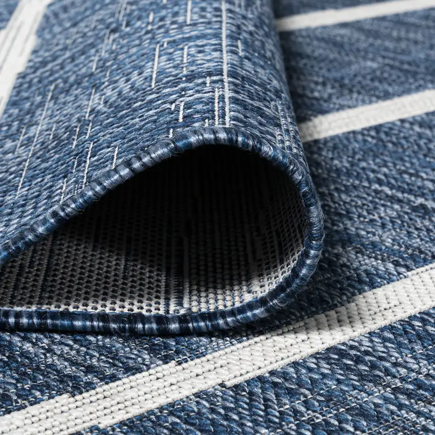 5' Blue And Ivory Round Striped Indoor Outdoor Area Rug Photo 8