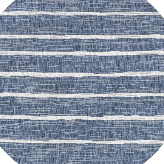 9' Blue And Ivory Round Striped Indoor Outdoor Area Rug Photo 2