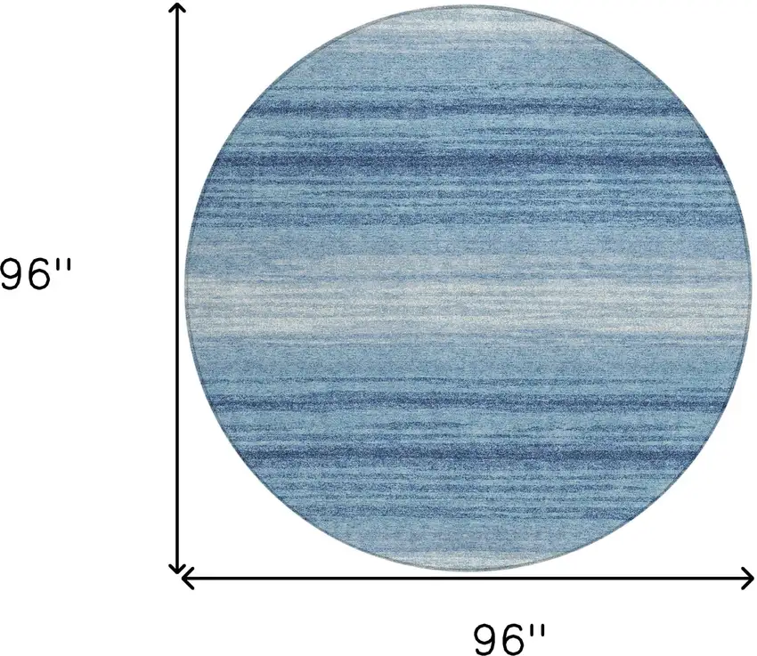 8' Blue And Ivory Round Striped Washable Indoor Outdoor Area Rug Photo 3