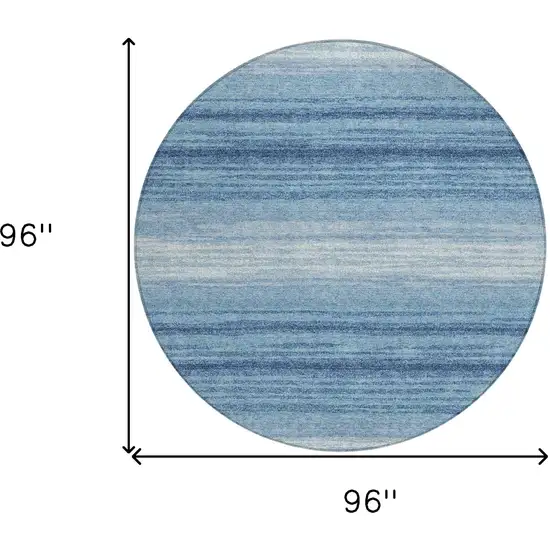 8' Blue And Ivory Round Striped Washable Indoor Outdoor Area Rug Photo 3