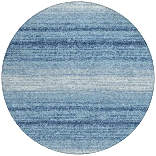 8' Blue And Ivory Round Striped Washable Indoor Outdoor Area Rug Photo 5