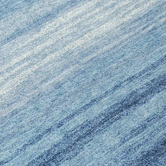 8' Blue And Ivory Round Striped Washable Indoor Outdoor Area Rug Photo 8