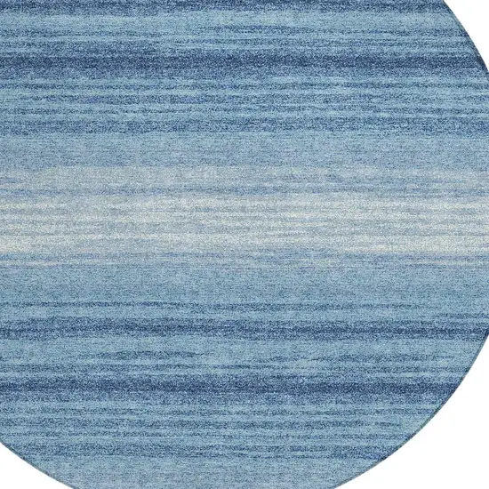 8' Blue And Ivory Round Striped Washable Indoor Outdoor Area Rug Photo 4