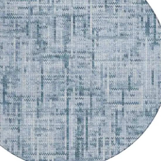 8' Blue And Ivory Round Striped Washable Indoor Outdoor Area Rug Photo 5