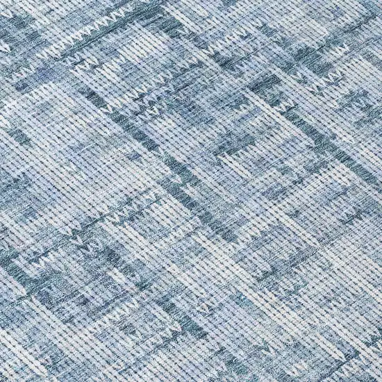 8' Blue And Ivory Round Striped Washable Indoor Outdoor Area Rug Photo 9