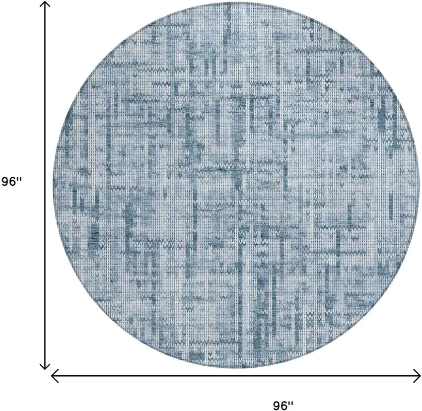 8' Blue And Ivory Round Striped Washable Indoor Outdoor Area Rug Photo 8