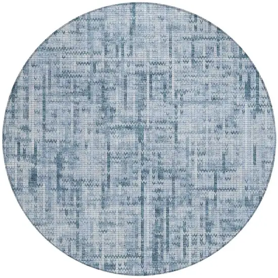 8' Blue And Ivory Round Striped Washable Indoor Outdoor Area Rug Photo 3