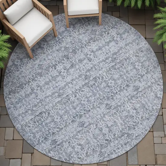 8' Blue And Ivory Round Striped Washable Indoor Outdoor Area Rug Photo 5