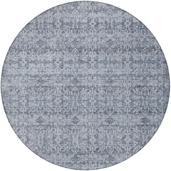 8' Blue And Ivory Round Striped Washable Indoor Outdoor Area Rug Photo 3