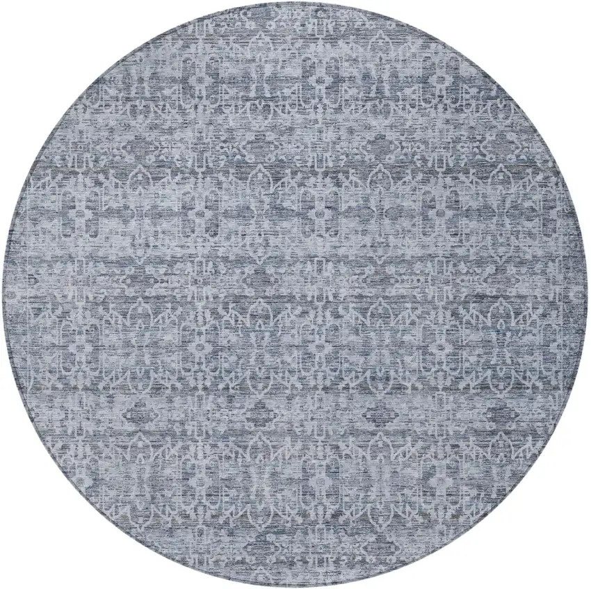 8' Blue And Ivory Round Striped Washable Indoor Outdoor Area Rug Photo 3