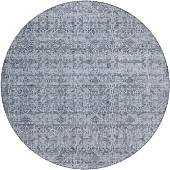 8' Blue And Ivory Round Striped Washable Indoor Outdoor Area Rug Photo 1