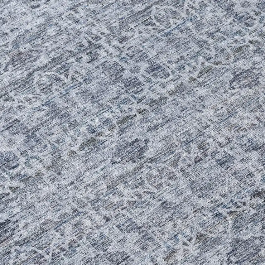 8' Blue And Ivory Round Striped Washable Indoor Outdoor Area Rug Photo 9